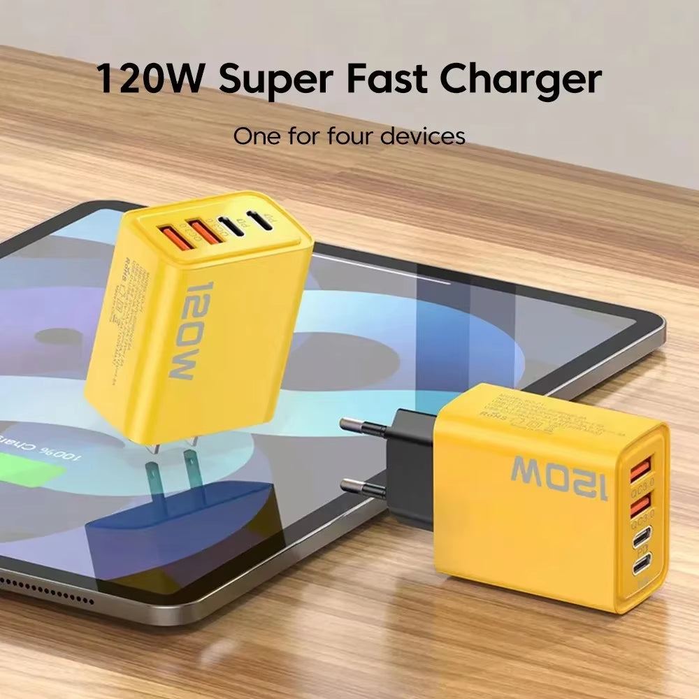120W Total Fast Charging Quick Charger PD USB Type-C Wall Adapter for Iphone 16/15/14 Xiaomi Huawei Redmi Oneplus Phone Charger