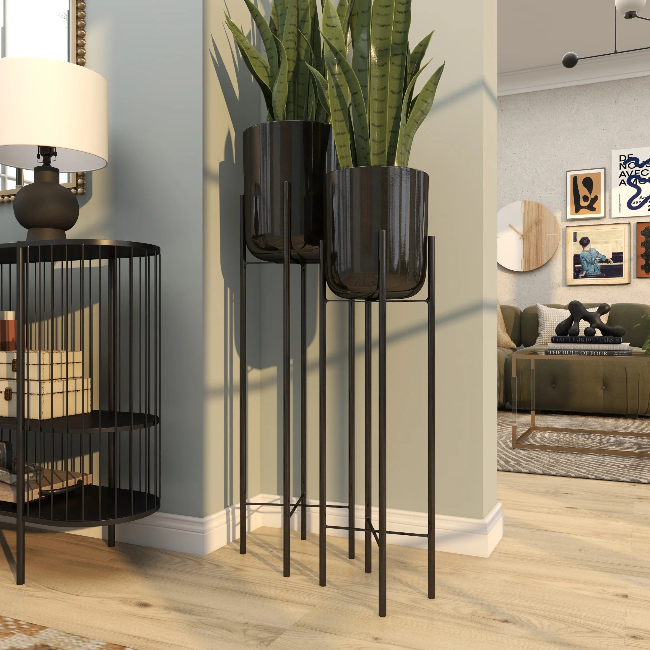 39", 46"H Dome Black Metal Planter with Removable Stand (2 Count)