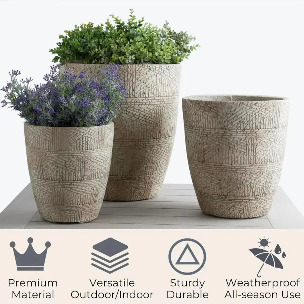 Dia round Concrete Planter Set of 3, Large Indoor Outdoor Planter, Flower Pots with Drainage Holes and Sealing