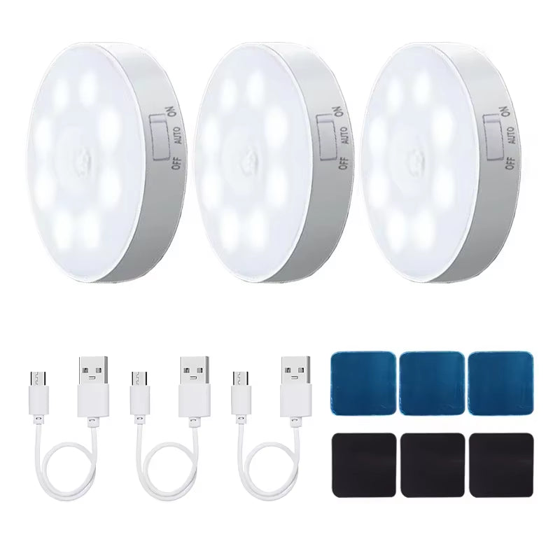 3PCS LED Human Motion Sensor Lights Bedroom Night Light Stairs Corridor Room Wardrobe Lighting Room Decor Lamp USB Rechargeable