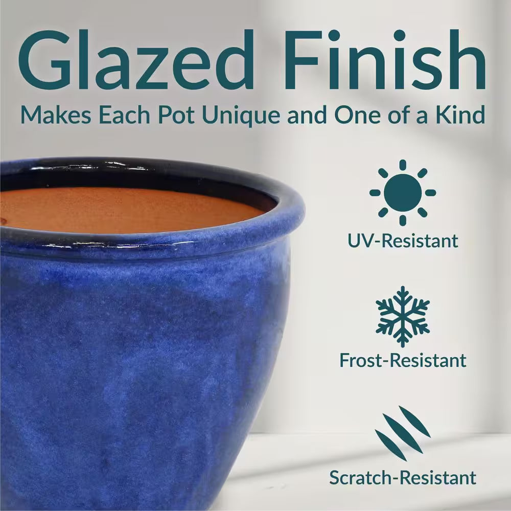 Chalet Indoor/Outdoor Planter - 12 In. - Imperial Blue - Ceramic - Set of 2