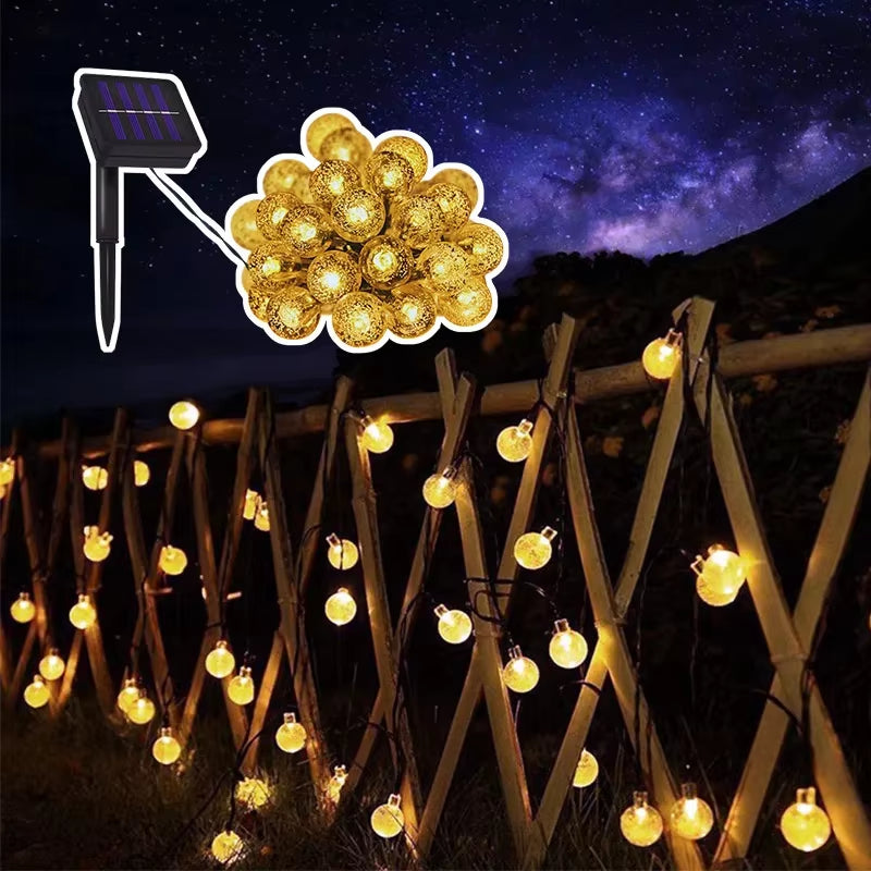 Solar Crystal Globe Ball Fairy Lamps 8 Modes String Lights Outdoor Waterproof Solar Powered Patio Light for Garden Party Decor