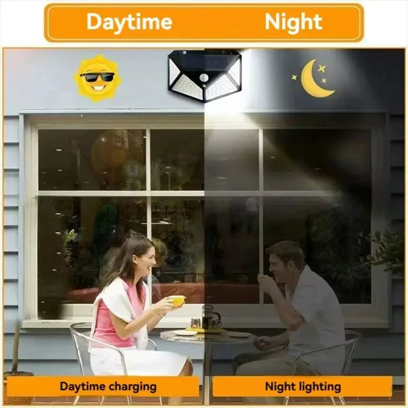 100 LED Outdoor Solar Wall Lamp Waterproof PIR Motion Sensor Solar Powered Sunlight Street Light for Garden Decoration