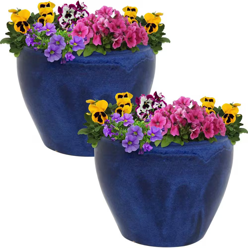 Chalet Indoor/Outdoor Planter - 12 In. - Imperial Blue - Ceramic - Set of 2