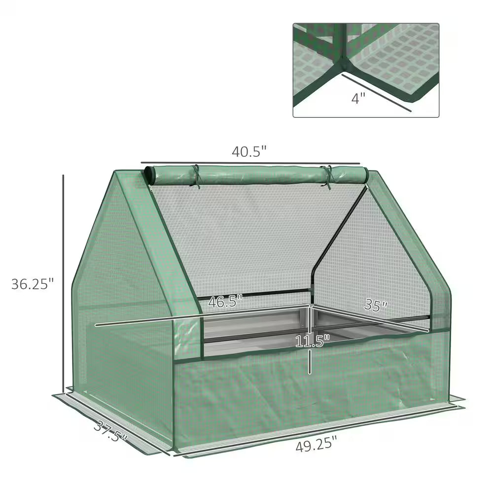 Metal Raised Steel Garden Bed with Mini Greenhouse, with Cover, for Herbs and Vegetables in Green