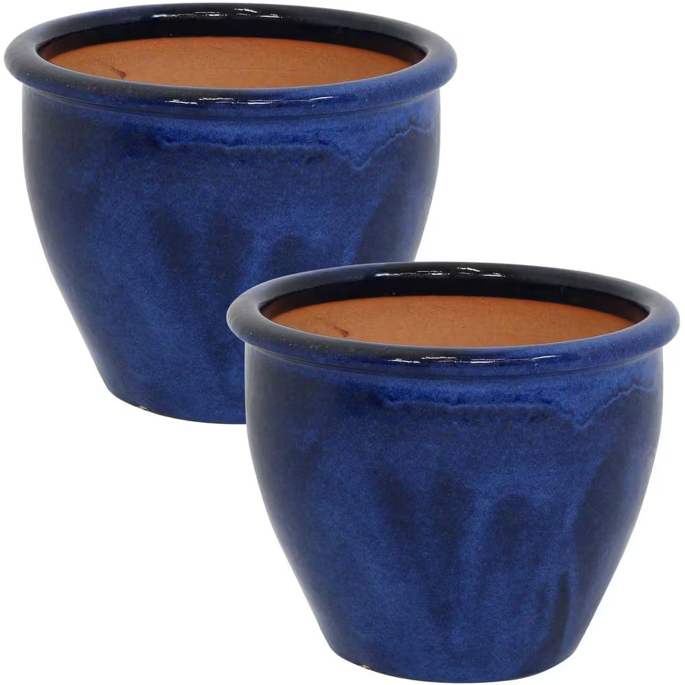Chalet Indoor/Outdoor Planter - 12 In. - Imperial Blue - Ceramic - Set of 2