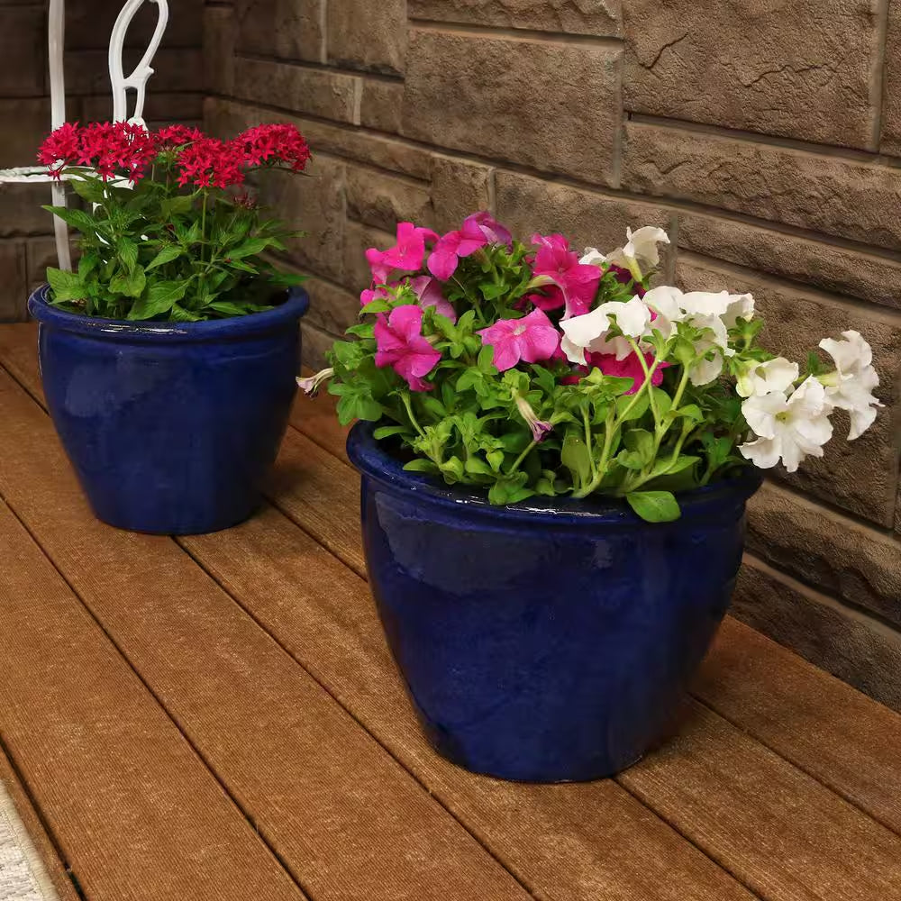 Chalet Indoor/Outdoor Planter - 12 In. - Imperial Blue - Ceramic - Set of 2