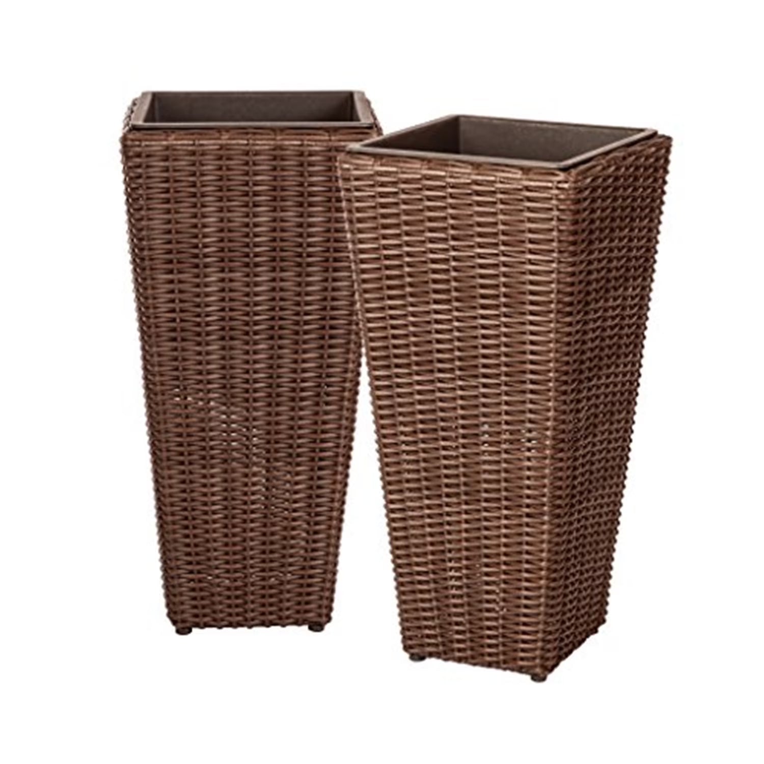 62501 Alto Wicker All-Weather Planter Set with Liners Tall Plant Decor Box for Outdoors Patio Herb Garden Furnishings - Mocha - Pack of 2