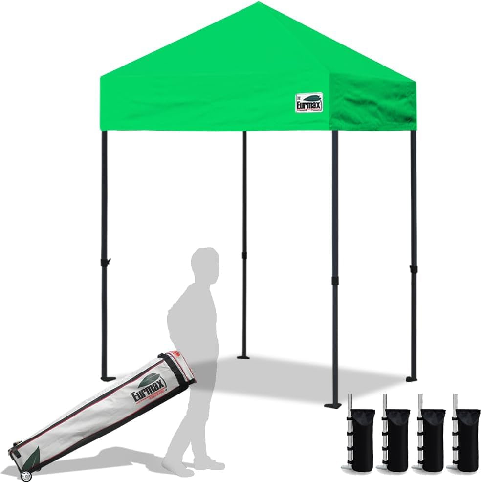 USA 5'X5' Pop up Canopy Tent Commercial Instant Canopies with Heavy Duty Roller Bag,Bonus 4 Sand Weights Bags (Kelly Green)