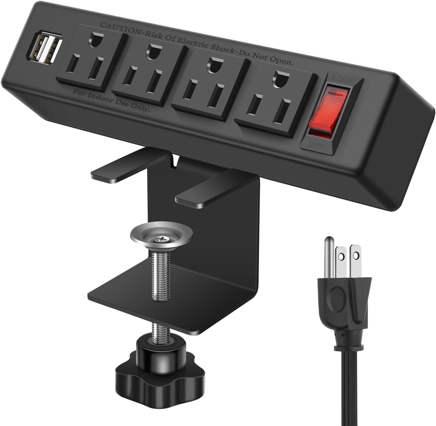 Desk Clamp Power Strip with USB Port Removable Clamp Power Outlet Socket with Switch 6.5 Ft Extension Cord Connect 4 Plugs for Home Office Reading