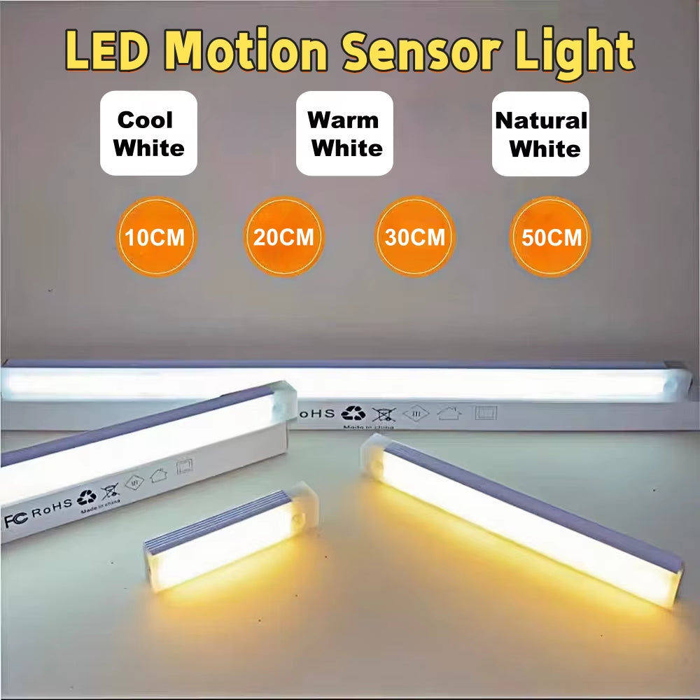 LED Motion Sensor Light USB Rechargeable Night Light Portable Cordless Magnetic Cabinet Lamp for Kitchen Room Bedside Staircase