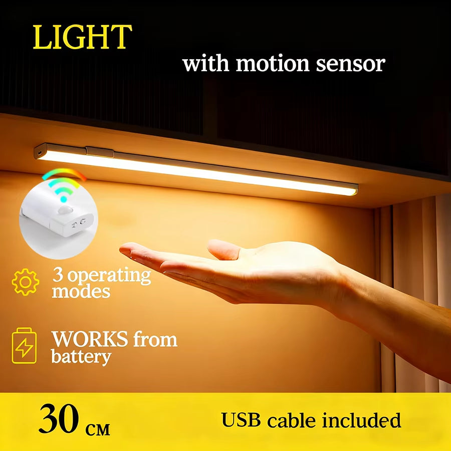 Cabinet Lights Wireless Motion Sensor LED Bar Light Rechargeable Magnetic for Kitchen Closet Night Light Indoor Lighting