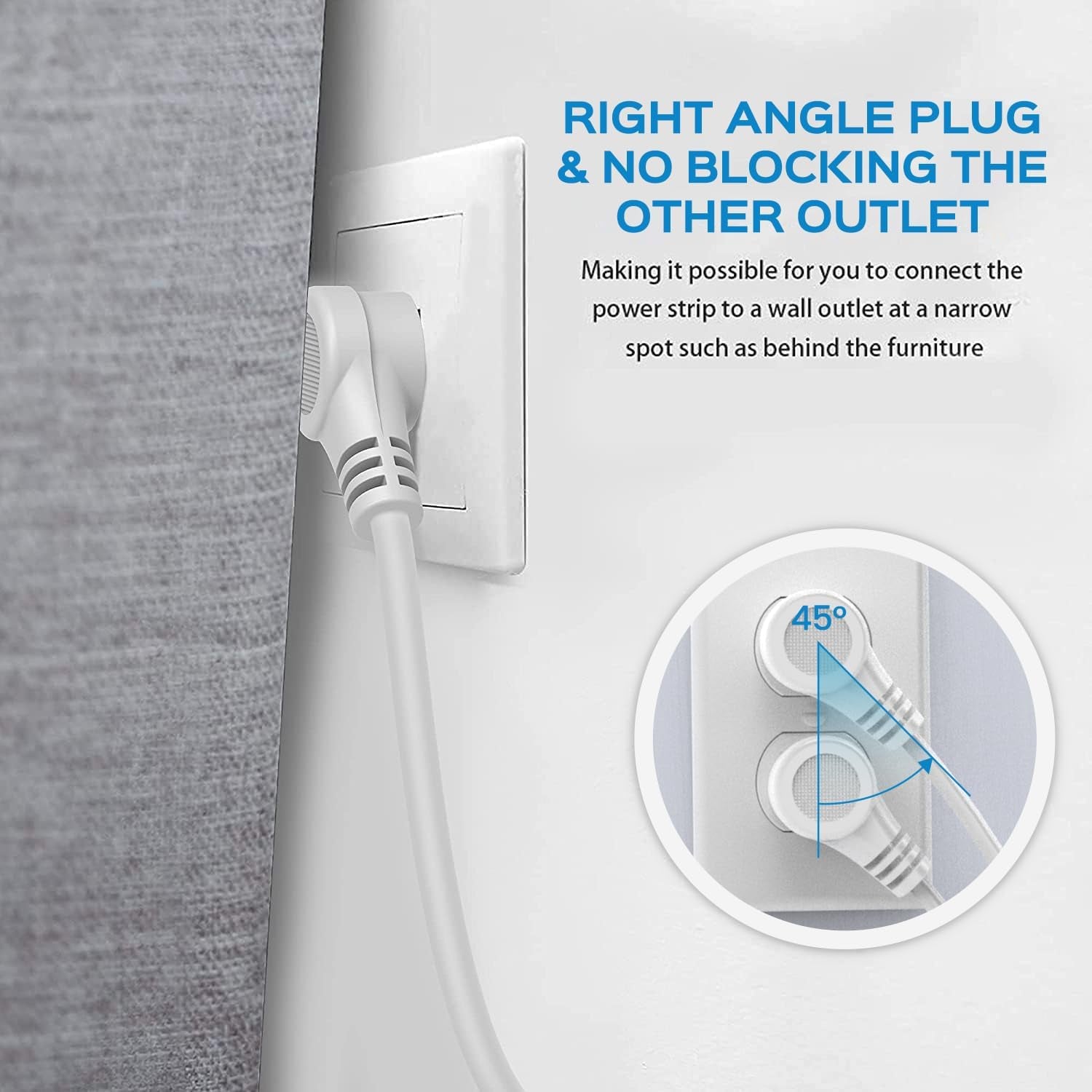 10 Ft 15A Power Strip, 6 Outlets 4 USB Ports Surge Protector with 14AWG Extension Cord, Angle Flat Plug Adjustable Voltage 110V-240V for Kitchen Office Home Gaming Room,Gray White