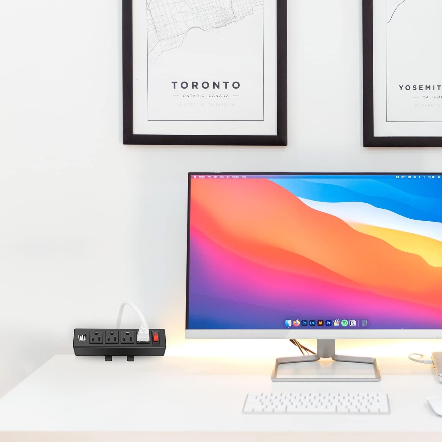 Desk Clamp Power Strip with USB Port Removable Clamp Power Outlet Socket with Switch 6.5 Ft Extension Cord Connect 4 Plugs for Home Office Reading