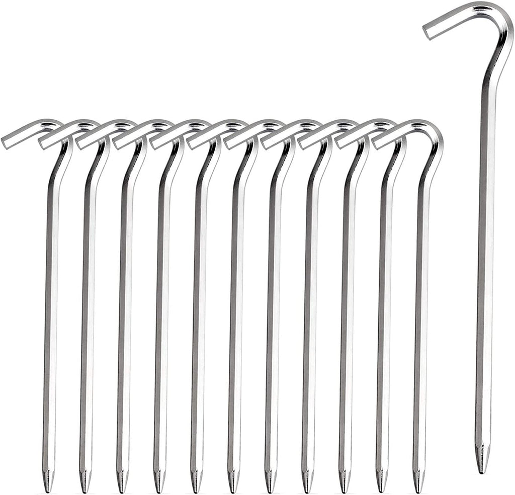Tent Pegs - Aluminium Tent Stakes Pegs with Hook - 7’’ Hexagon Rod Stakes Nail Spike Garden Stakes Camping Pegs for Pitching Camping Tent, Canopies