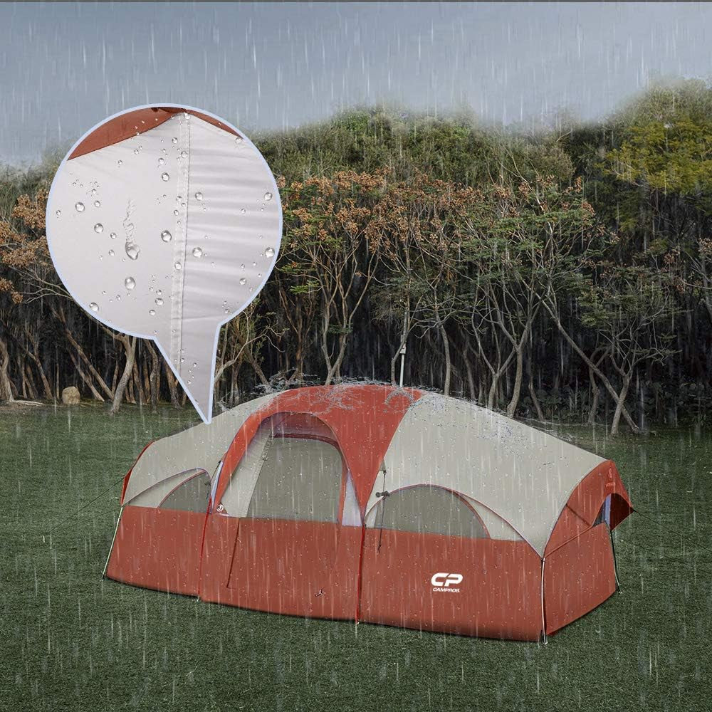 Tent 8 Person Camping Tents, Weather Resistant Family Tent, 5 Large Mesh Windows, Double Layer, Divided Curtain for Separated Room, Portable with Carry Bag