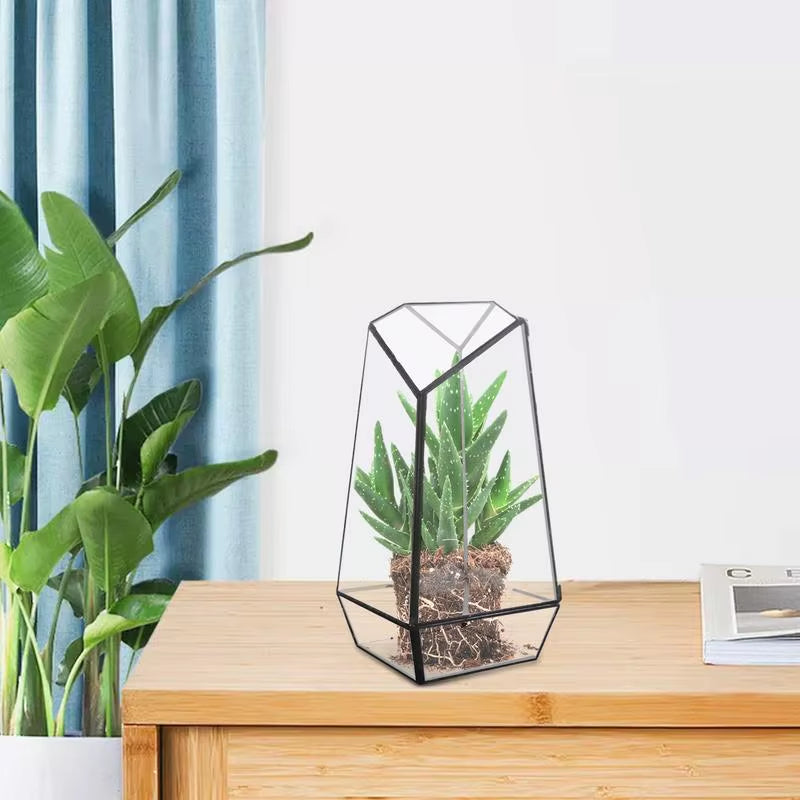 Glass Plant Terrarium Modern Handmade Glass Planter Pot with Door 25Cm Handmade Glass Planter Pot Small Geometric Terrarium
