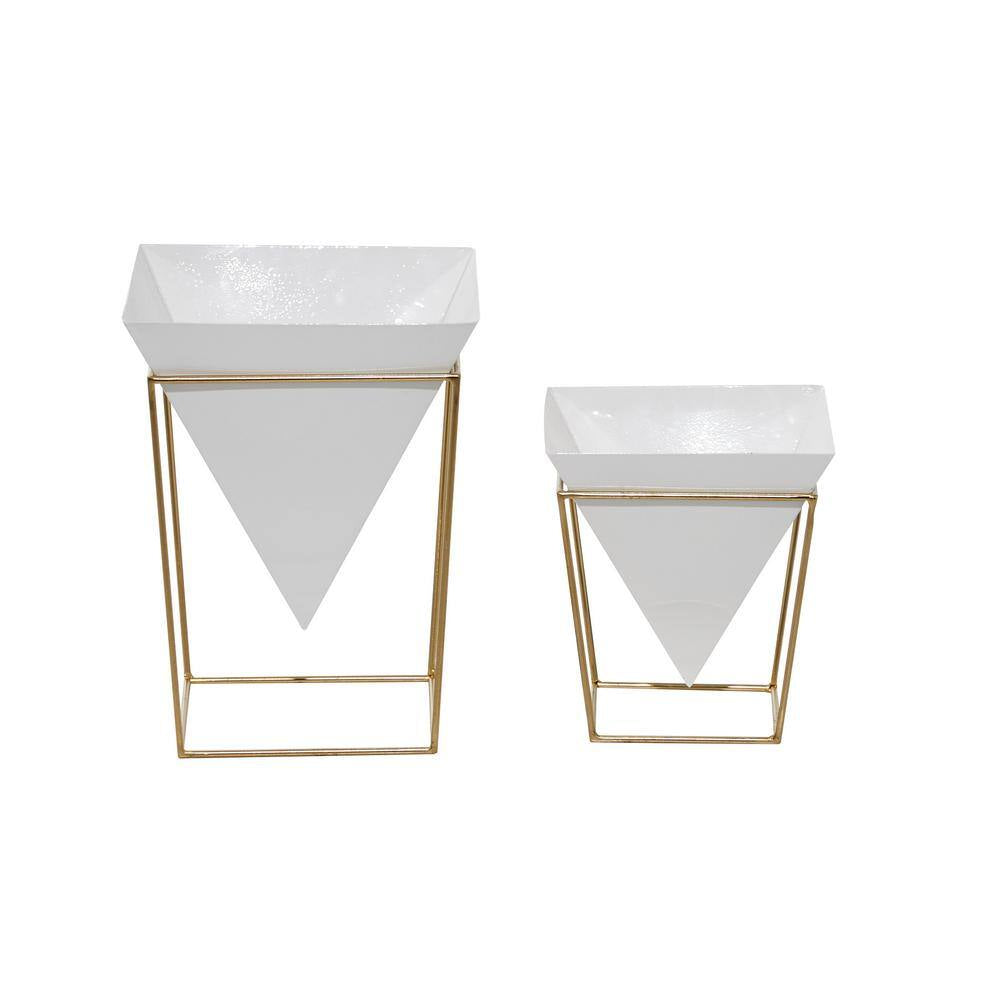 11 In. White Metal Contemporary Planter (2-Pack)