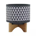 8 In. X 9 In. Gray/White Ceramic Aztec Planter on Wooden Stand