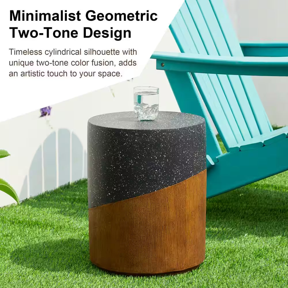 17.75 In. H Kits and Accessories MGO Faux Terrazzo and Wood Texture Garden Stool or Planter Stand or Accent Table