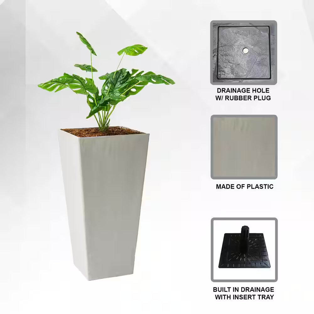 Modern 28-Inch Square Planter, Modern Tapered Planter Perfect for Indoor & Outdoor Planter, Patio Decor, Set of 2, Gray