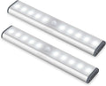 Wireless Motion Sensor Cabinet Lights 10-LED USB Rechargeable Closet Lights LED under Cabinet Lighting for Wardrobe/Drawer/Stairs/Cupboard/Counter/Pantry/Stairs,Stick on Anywhere,2 Pack,White Light