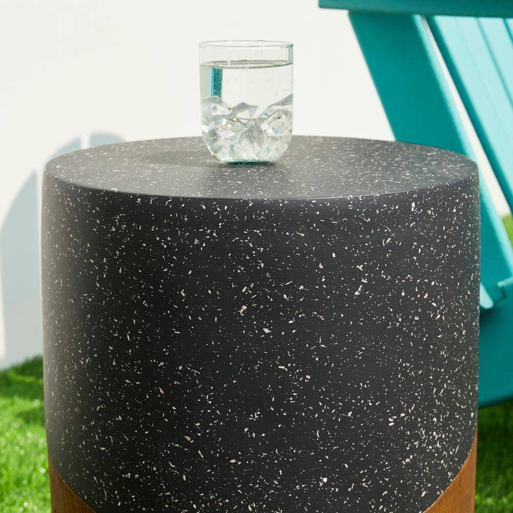 17.75 In. H Kits and Accessories MGO Faux Terrazzo and Wood Texture Garden Stool or Planter Stand or Accent Table