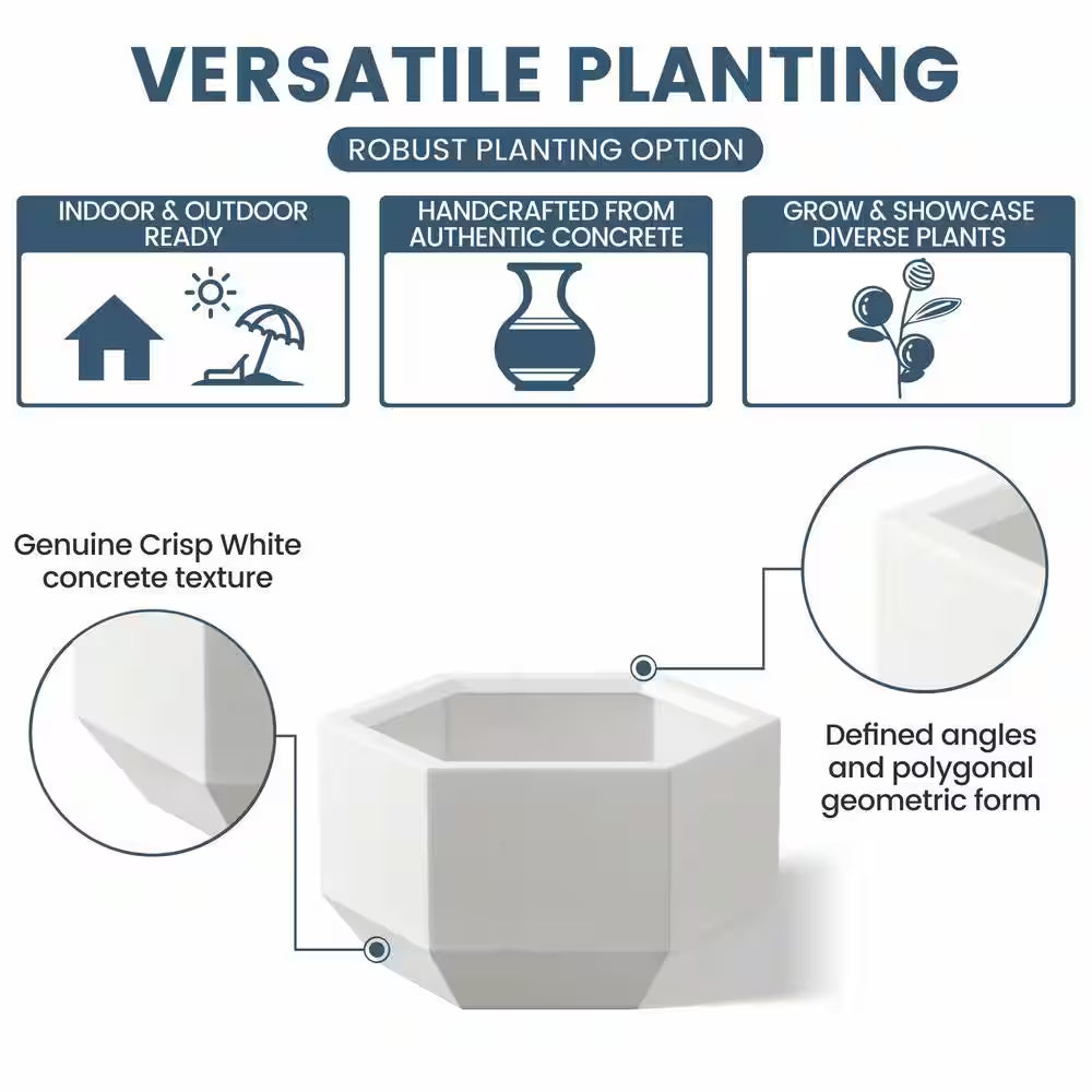 Lightweight 8 In. H Large Crisp White Geometric Concrete Plant Pot/Planter for Indoor and Outdoor