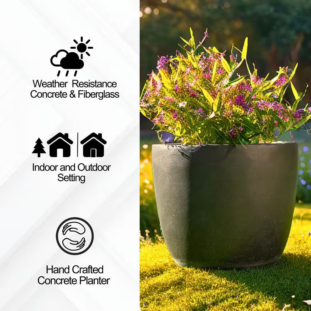 18 In. 14 In. and 10 In. W Weathered Concrete round Planters (Set of 3), Lightweight, Seamless with Drainage Hole