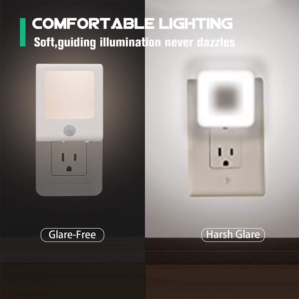 [3Pack]  Motion Sensor Dimmable LED Night Light, Plug-In Nightlight with Auto Dusk to Dawn Sensor, Adjustable Brightness Warm White Lights for Hallway, Kids Room, Kitchen, Stairway, Bathroom
