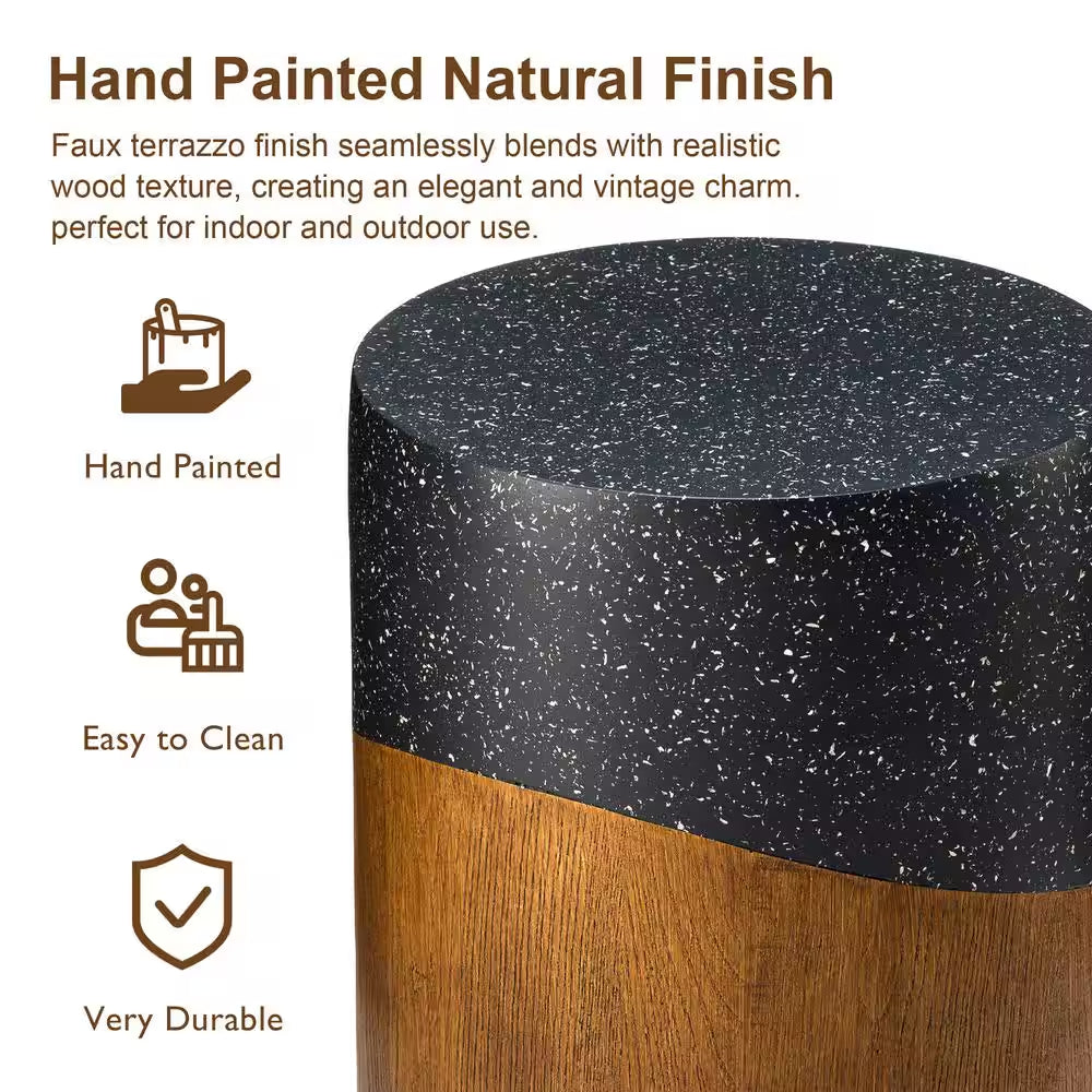 17.75 In. H Kits and Accessories MGO Faux Terrazzo and Wood Texture Garden Stool or Planter Stand or Accent Table