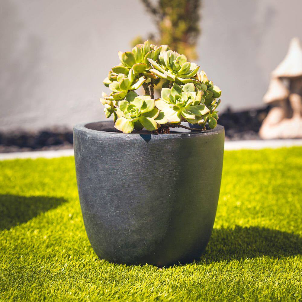 18 In. 14 In. and 10 In. W Weathered Concrete round Planters (Set of 3), Lightweight, Seamless with Drainage Hole