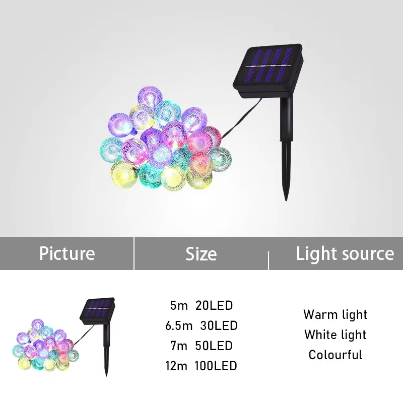 Solar Crystal Globe Ball Fairy Lamps 8 Modes String Lights Outdoor Waterproof Solar Powered Patio Light for Garden Party Decor