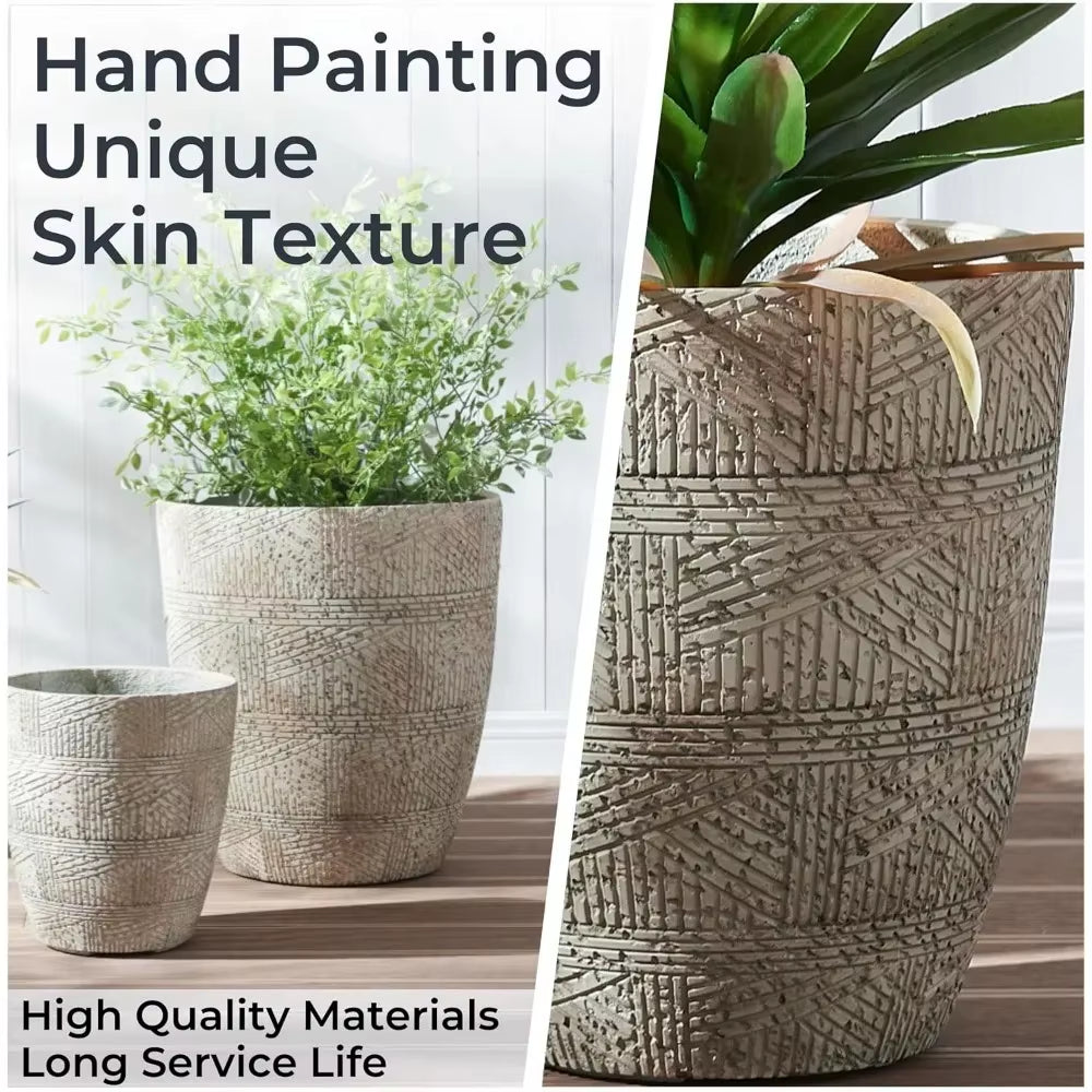 Dia round Concrete Planter Set of 3, Large Indoor Outdoor Planter, Flower Pots with Drainage Holes and Sealing