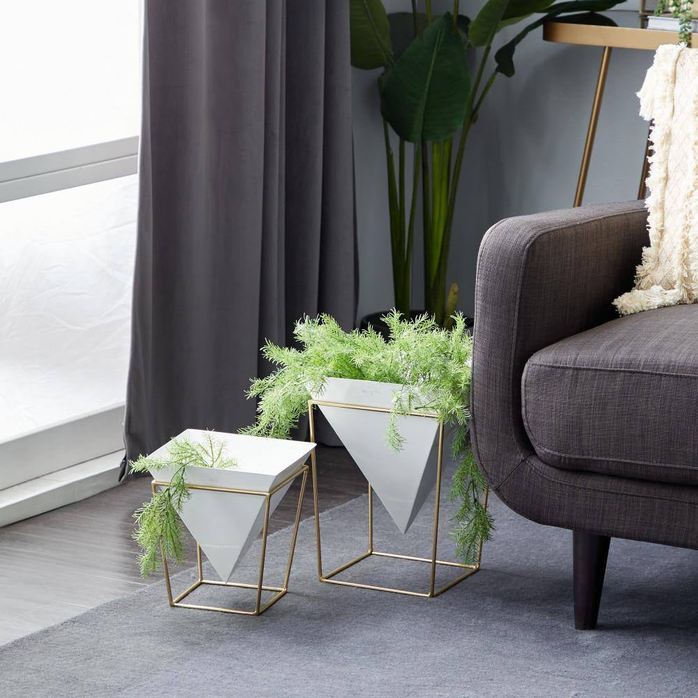 11 In. White Metal Contemporary Planter (2-Pack)