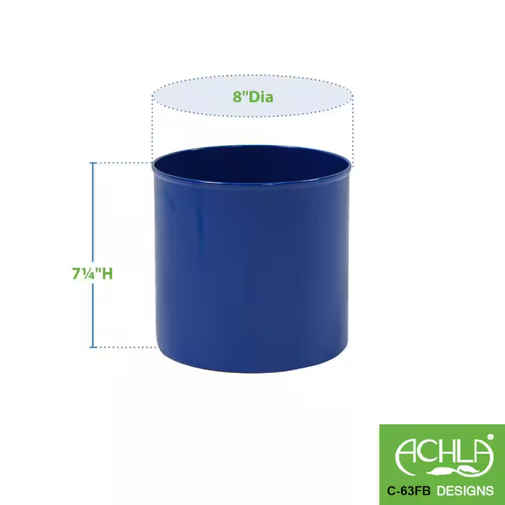8 In. W Cylinder French Blue Galvanized Steel Planter Pot, Indoor Outdoor Use, Garden Accent