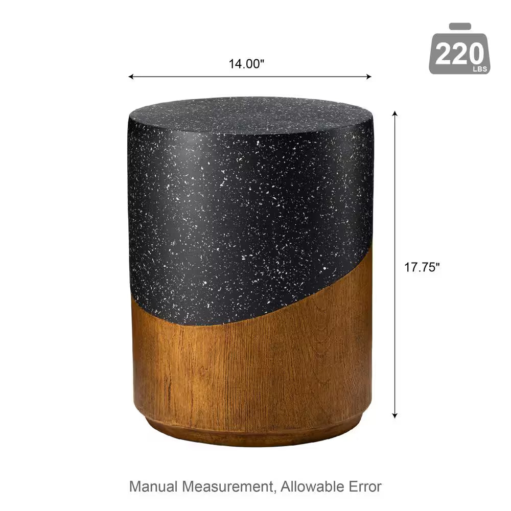 17.75 In. H Kits and Accessories MGO Faux Terrazzo and Wood Texture Garden Stool or Planter Stand or Accent Table