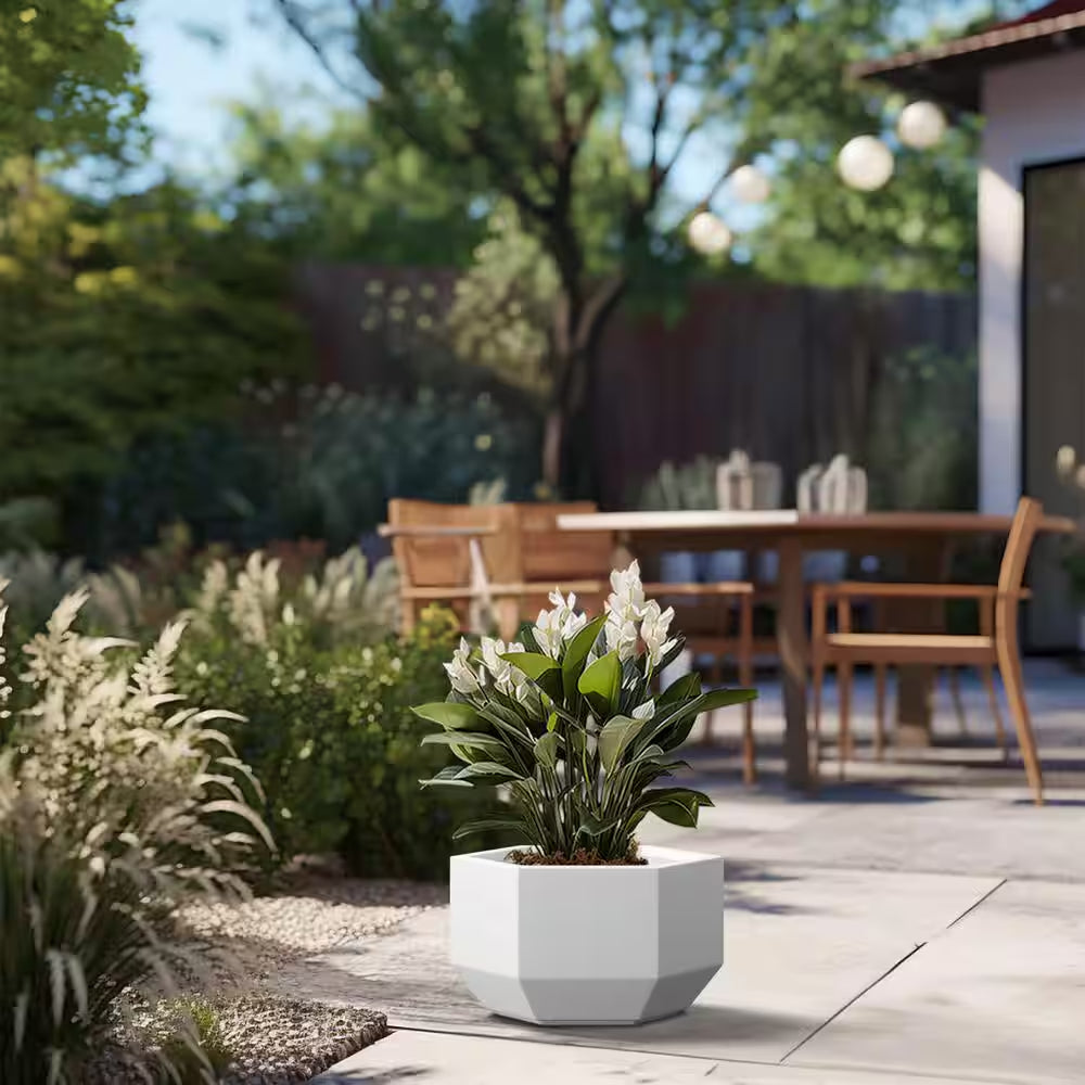 Lightweight 8 In. H Large Crisp White Geometric Concrete Plant Pot/Planter for Indoor and Outdoor