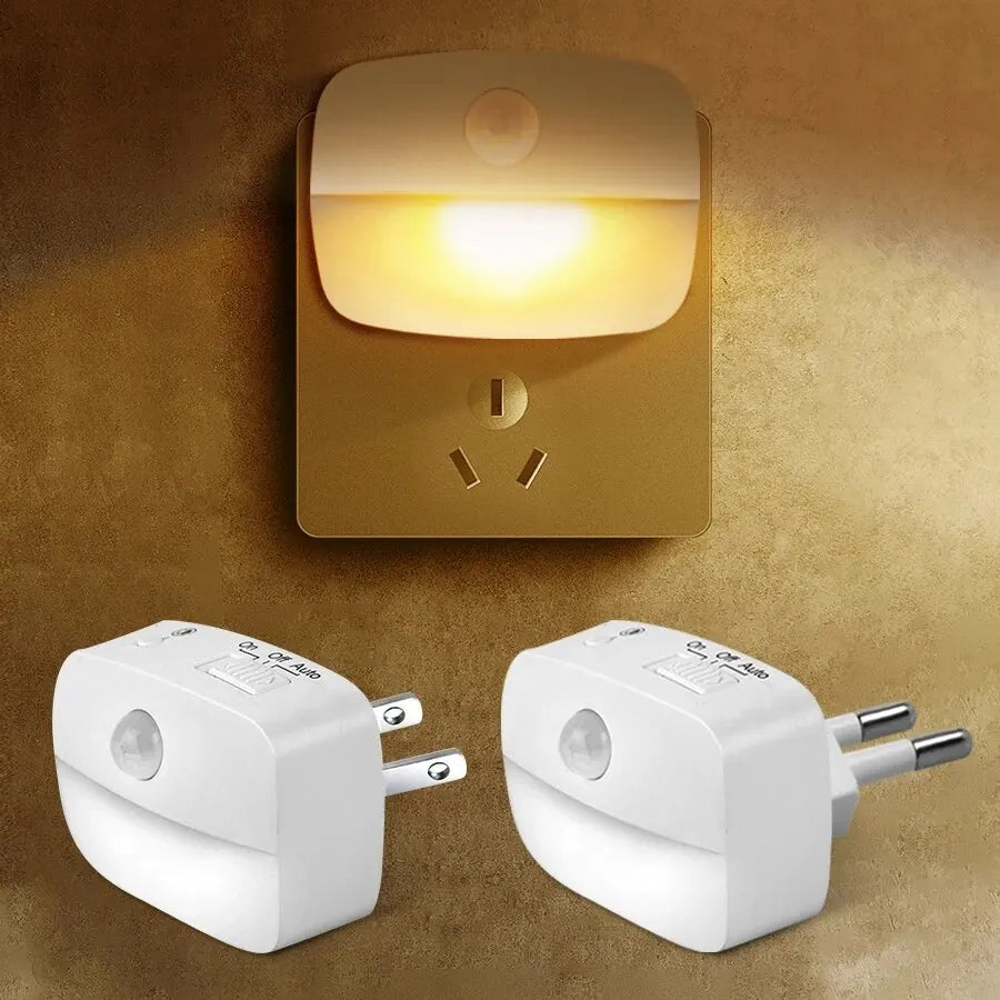 LED Night Light with Motion Sensor Light EU US Plug Socket Lamps Children Night Lights Wireless Wall Bedside Bedroom Night Lamp