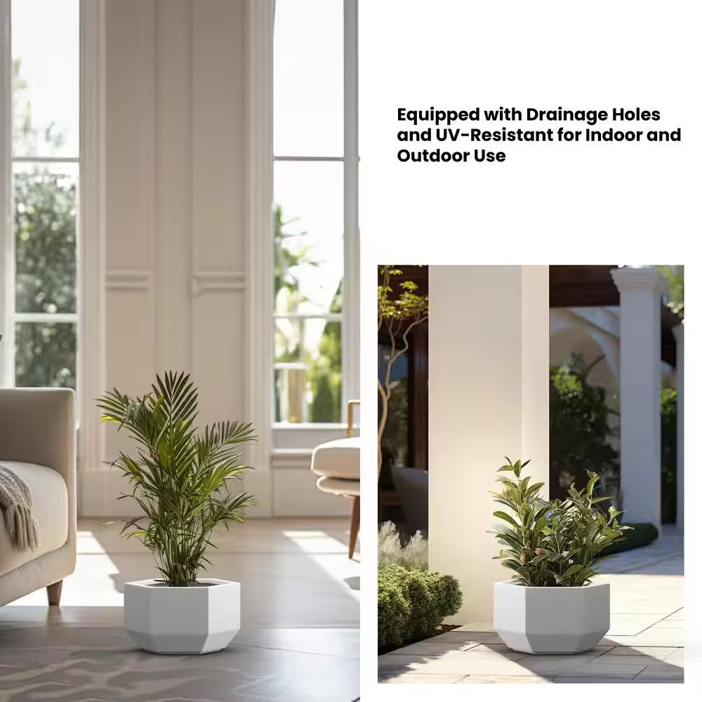 Lightweight 8 In. H Large Crisp White Geometric Concrete Plant Pot/Planter for Indoor and Outdoor
