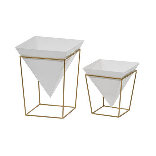 11 In. White Metal Contemporary Planter (2-Pack)