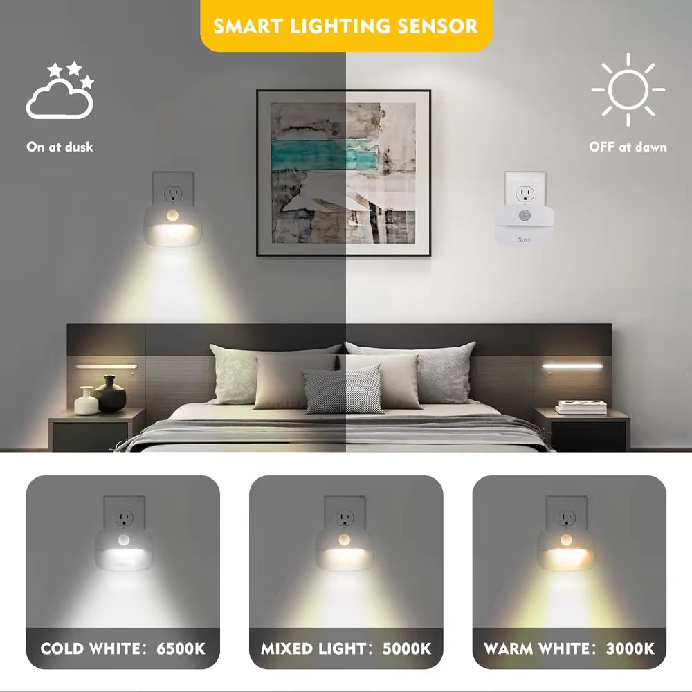 LED Night Light EU Plug in Smart Motion Sensor Light 220V Wall Lamp for Home Aisle WC Hallway Stair Kitchen Bedroom Night Lamp