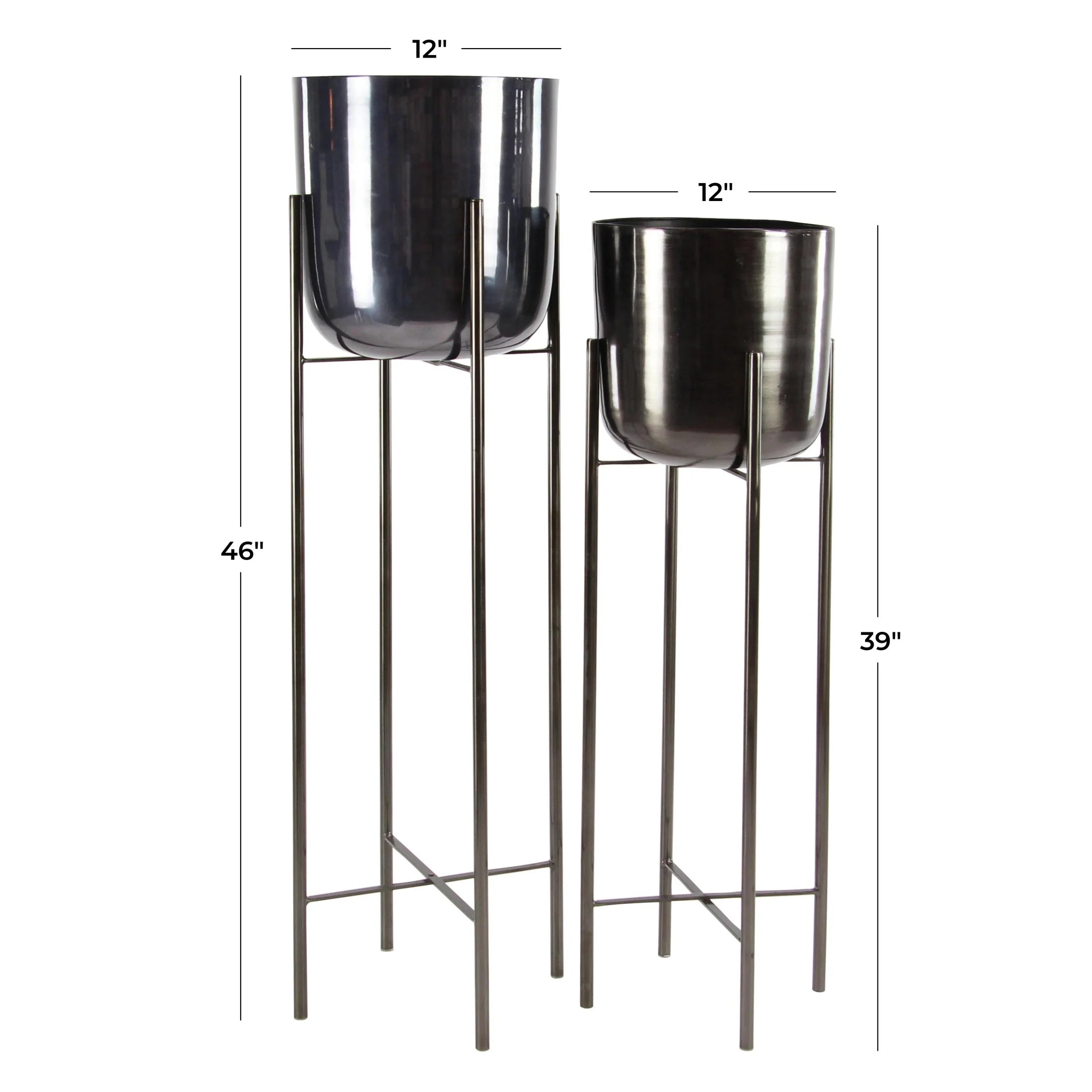 39", 46"H Dome Black Metal Planter with Removable Stand (2 Count)
