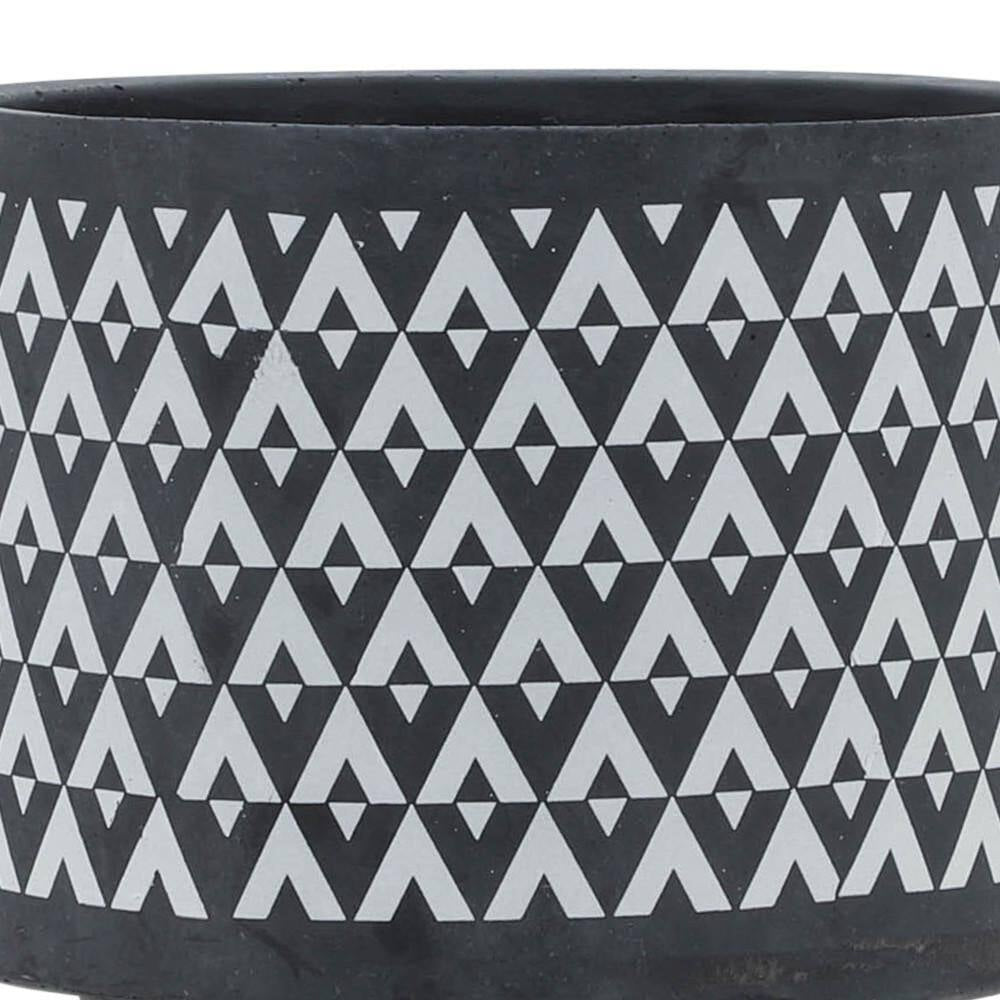 8 In. X 9 In. Gray/White Ceramic Aztec Planter on Wooden Stand