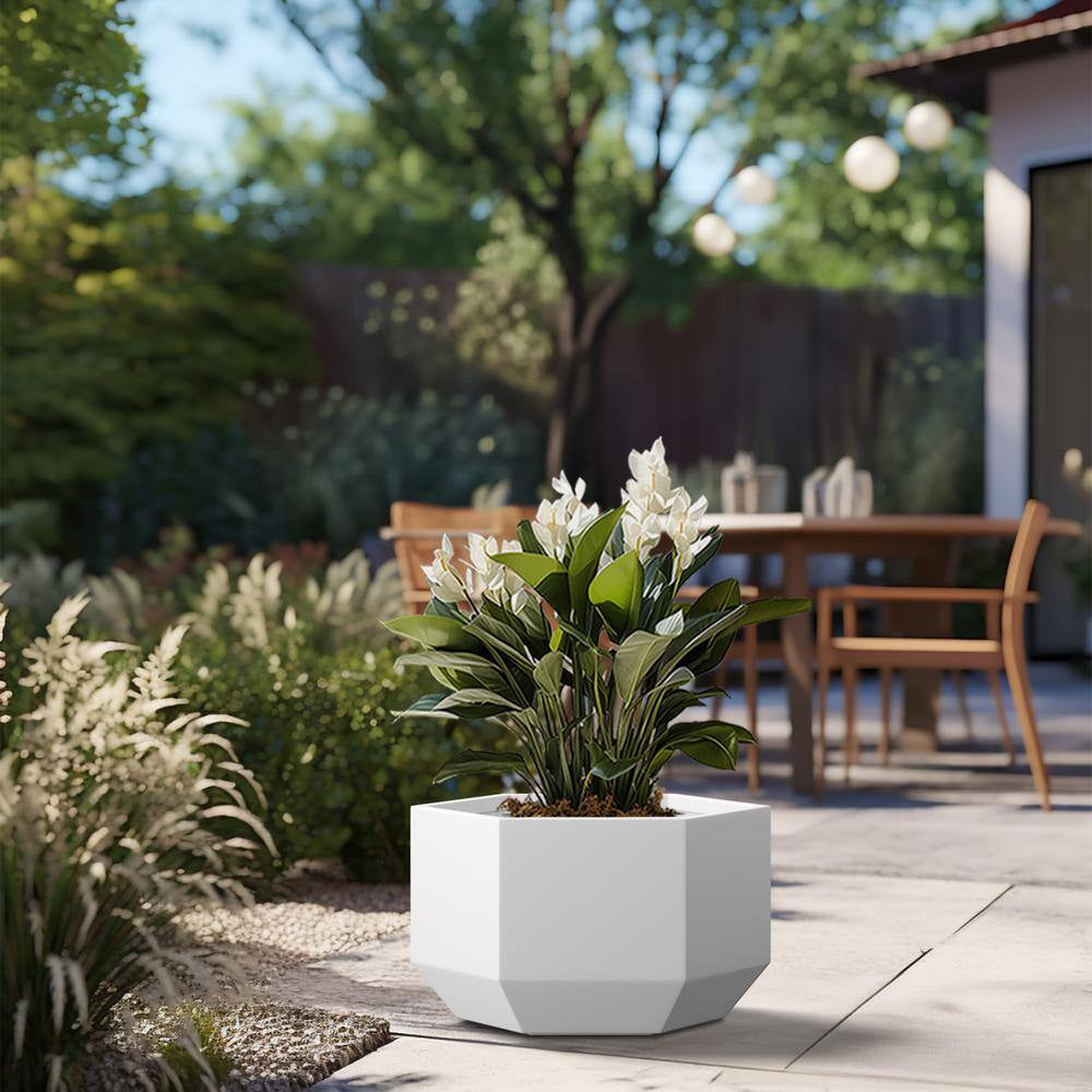 Lightweight 11 In. H Large Crisp White Geometric Concrete Plant Pot/Planter for Indoor and Outdoor