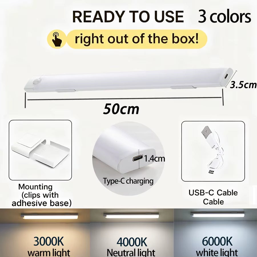 Cabinet Lights Wireless Motion Sensor LED Bar Light Rechargeable Magnetic for Kitchen Closet Night Light Indoor Lighting