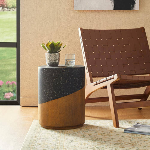 17.75 In. H Kits and Accessories MGO Faux Terrazzo and Wood Texture Garden Stool or Planter Stand or Accent Table