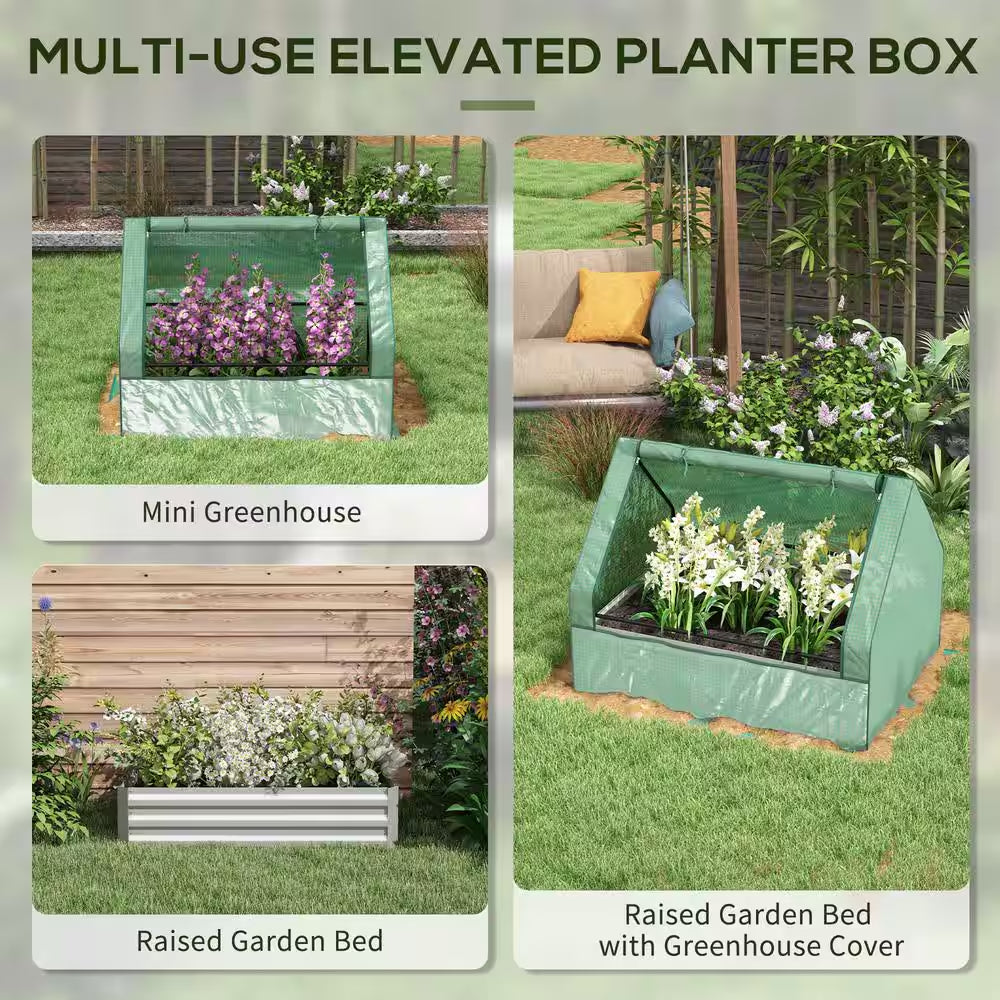 Metal Raised Steel Garden Bed with Mini Greenhouse, with Cover, for Herbs and Vegetables in Green