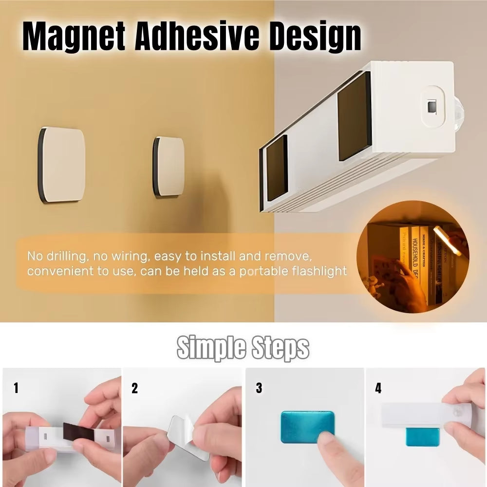 LED Motion Sensor Light Wireless USB Rechargeable Night Light Portable Induction Lamp for Kitchen Cabinet Wardrobe Staircase