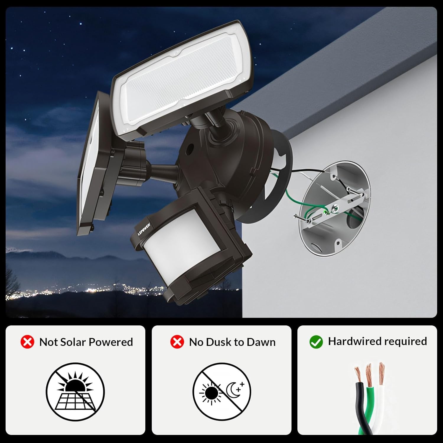 30W LED Security Lights Motion Sensor Light Outdoor, 3200LM Motion Security Light, 5500K, IP65 Waterproof, 2 Head Motion Detector Flood Light for Garage, Yard, Porch, Brown (NOT Solar Powered)